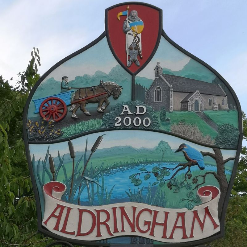 Aldringham near Suffolk village sign