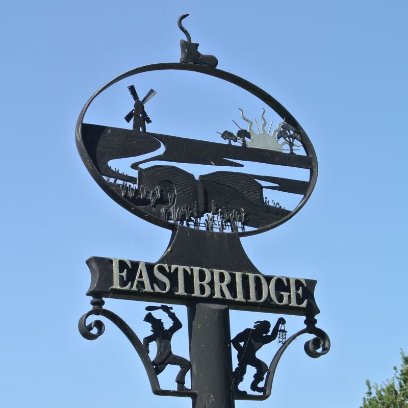 Eastbridge village sign near Leiston Suffolk